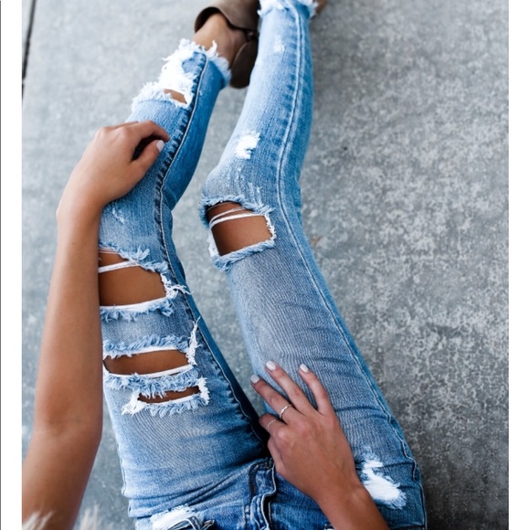 NWT Kan Can Distressed Frayed Skinny Jeans Denim - Picture 8 of 8